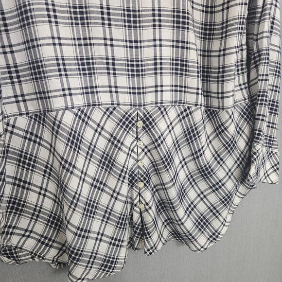 Talbots 1X Plaid Button Up Tunic Legnth Shirt Back Button Details - Picture 4 of 8